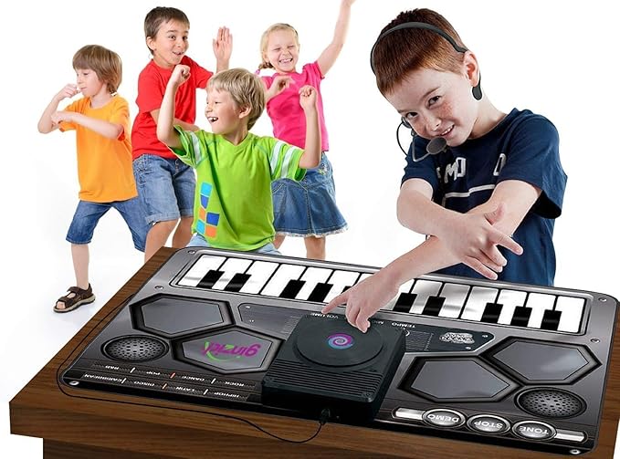 EMONO DJ Music Mat,Musical Playmat with Volume Control,Headset Microphone,Foldable Touch Instrument Blanket,Educational Gifts Toys for Boys Girls Baby Kids