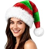 Cleacloud Christmas Elf Hat Adults, Red And Green Elf Sant Hat for Unisex Adults Christmas New Year Festive Holiday Party Supplies