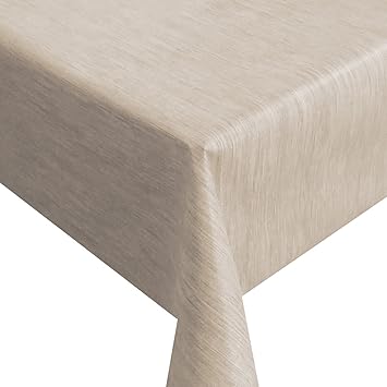 Wachstuch Robuste Leinen Prägung Pro RUND OVAL ECKIG Breite & Länge wählbar Beige Sand Eckig 160 x 200 cm abwaschbare Tischde