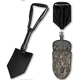 2 Piece Military Grade Entrenching Tool Set – Tri Fold Metal Alloy Foldable Camping Shovel w/ACU Pouch – Compact, Multipurpos