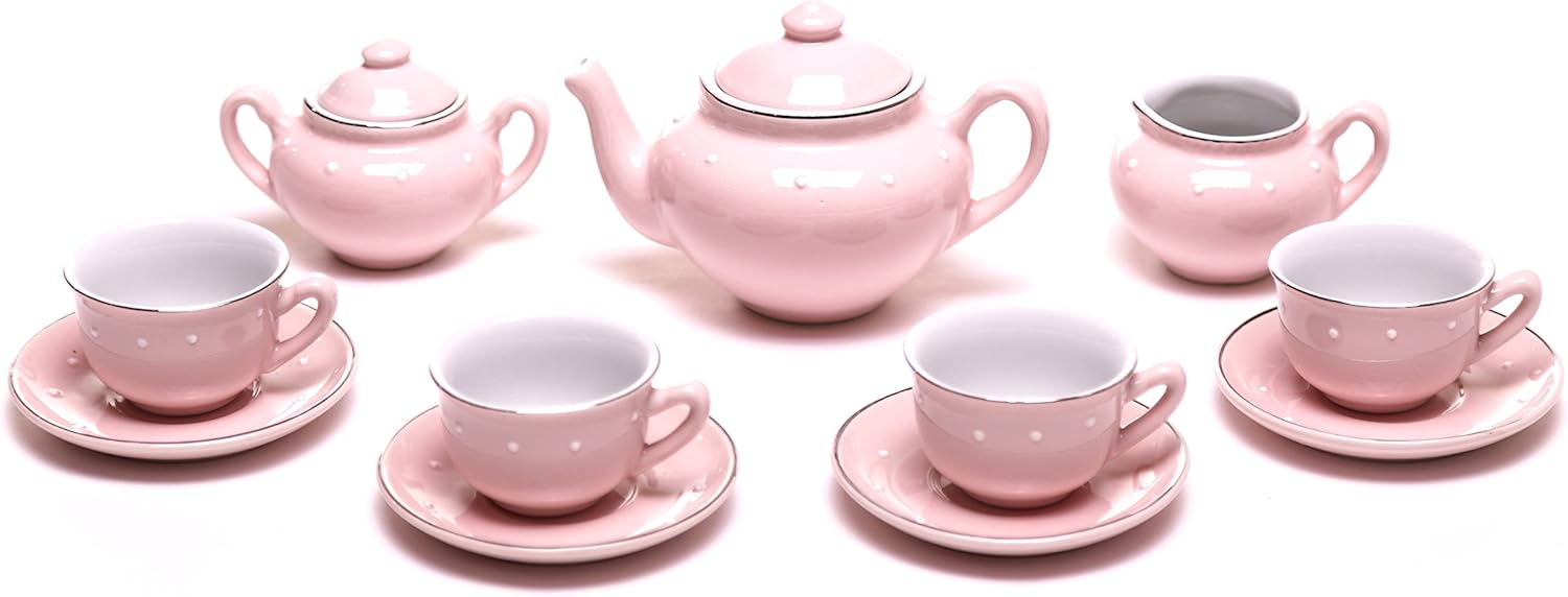 children's tea set in wicker basket