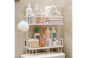 ShellKingdom Over The Toilet Storage Shelf, 2 Tier Toilet Paper Holder Stand Shelves, Punch-Free Bathroom Storage Rack with 2
