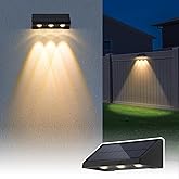 Solar Wall Lights Outdoor, 3 LED Lenses Fence Lights Solar Powered Outdoor Waterproof Warm White, Dusk to Dawn Exterior House Number Lighting for Porch, Patio, Balcony, Deck, Address Sign (1 Pack)