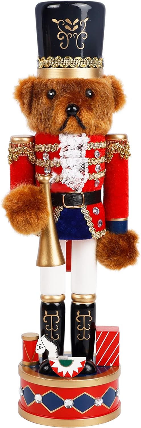 Nutcrackers - Joliyoou Christmas Nutcracker Figures, 14 Inch Wooden Nutcracker Bear Trumpeter Ornaments, Large Xmas Nutcracker Tabletop Festival Shelves Decorations