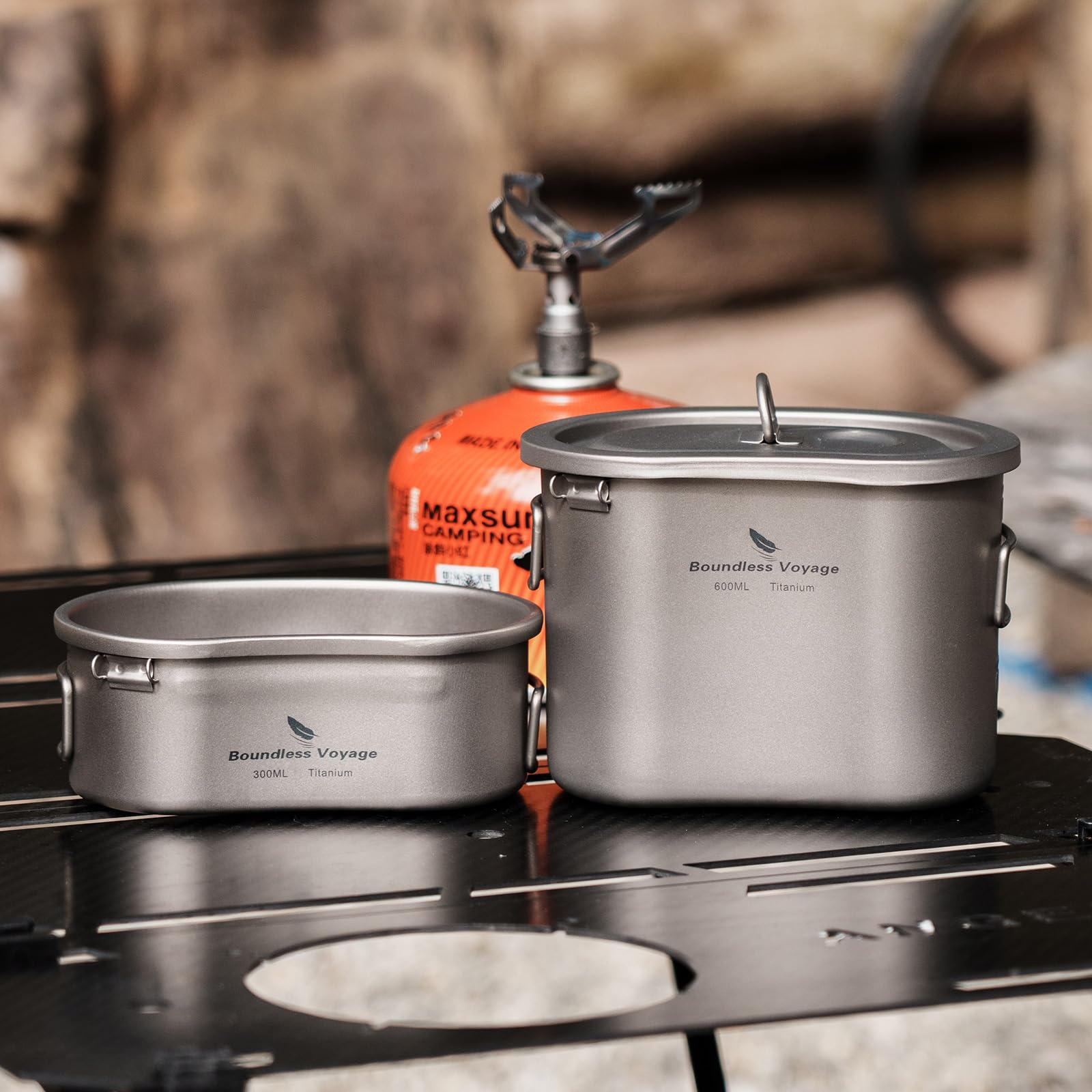 usharedo Boundless Voyage Titanium Camping Pots Set with Hanging Ring