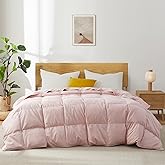 Joysoul Goose Feathers Fiber Comforter - Lightweight Ultra Soft Fabric Cover Breathable White Down Feather Fill, Pink Queen Size Duvet Insert (88" X 88")