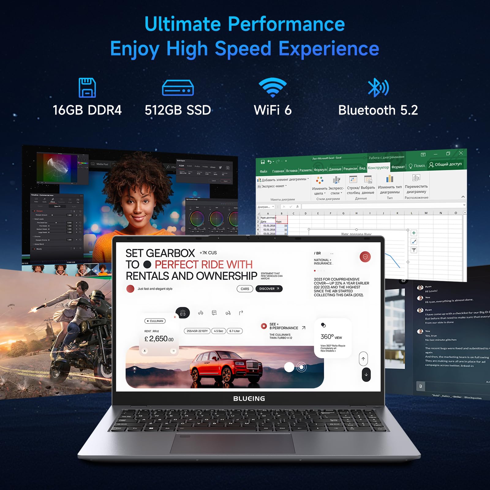 BLUEING 2025 Gaming-Laptop-Computer, 12th Inter 12-Core i5-1240P (Beat i5-12450H, Up to 4.4GHz) 16GB DDR4 512GB SSD, 15.6