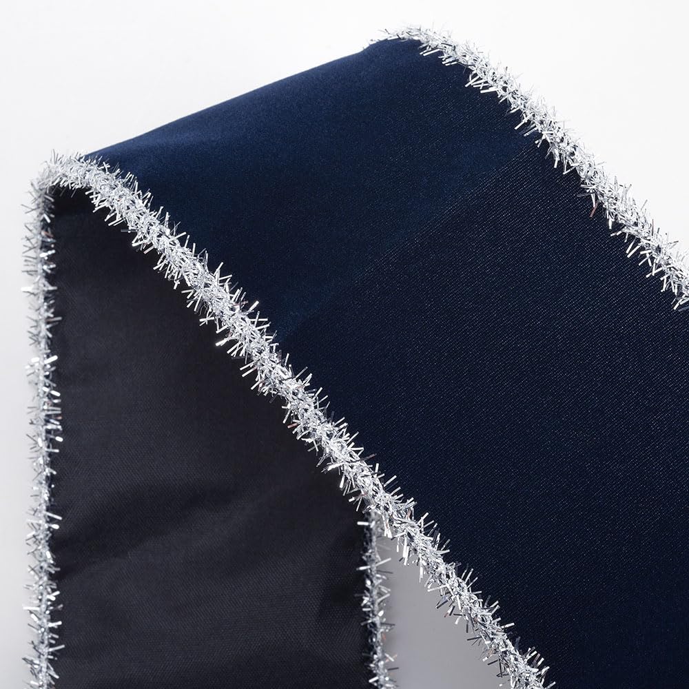Italian Options Wired-Edge Navy Velvet Ribbon, Luxury, Wide Christmas Ribbon, Wired Ribbons for Crafts, Gift Wrapping, Wreaths, Tree Decorations, Navy, Silver Tinsel, 63 mm x 10 Metre Roll — image 1