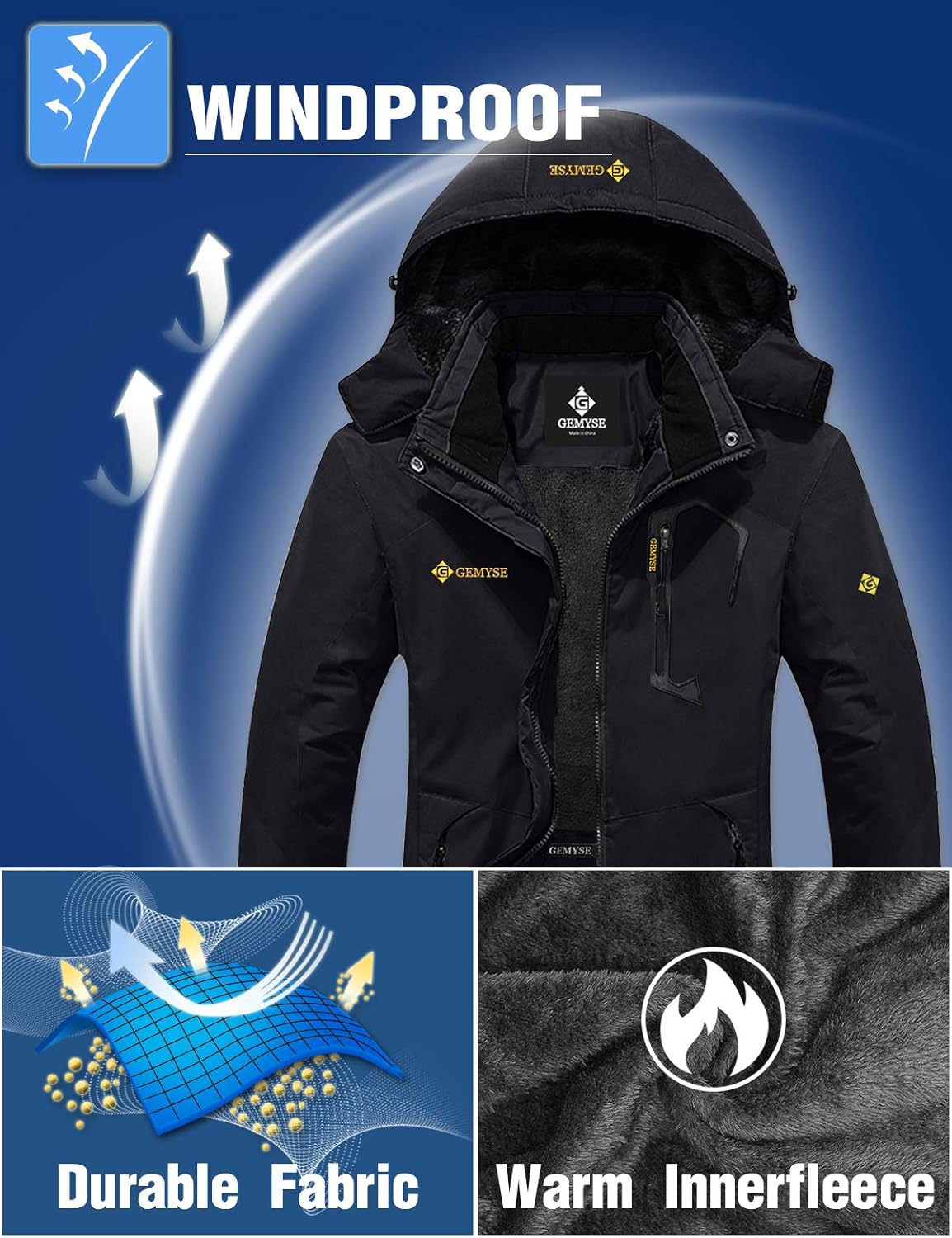 GEMYSE Women's Mountain Waterproof Ski Snow Jacket Winter Windproof Rain Jacket: Clothing