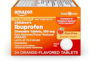 Amazon Basic Care Children’s Ibuprofen Chewable Tablets, 100 mg, Orange Flavor, Pain Reliever and Fever Reducer, For Minor Ac