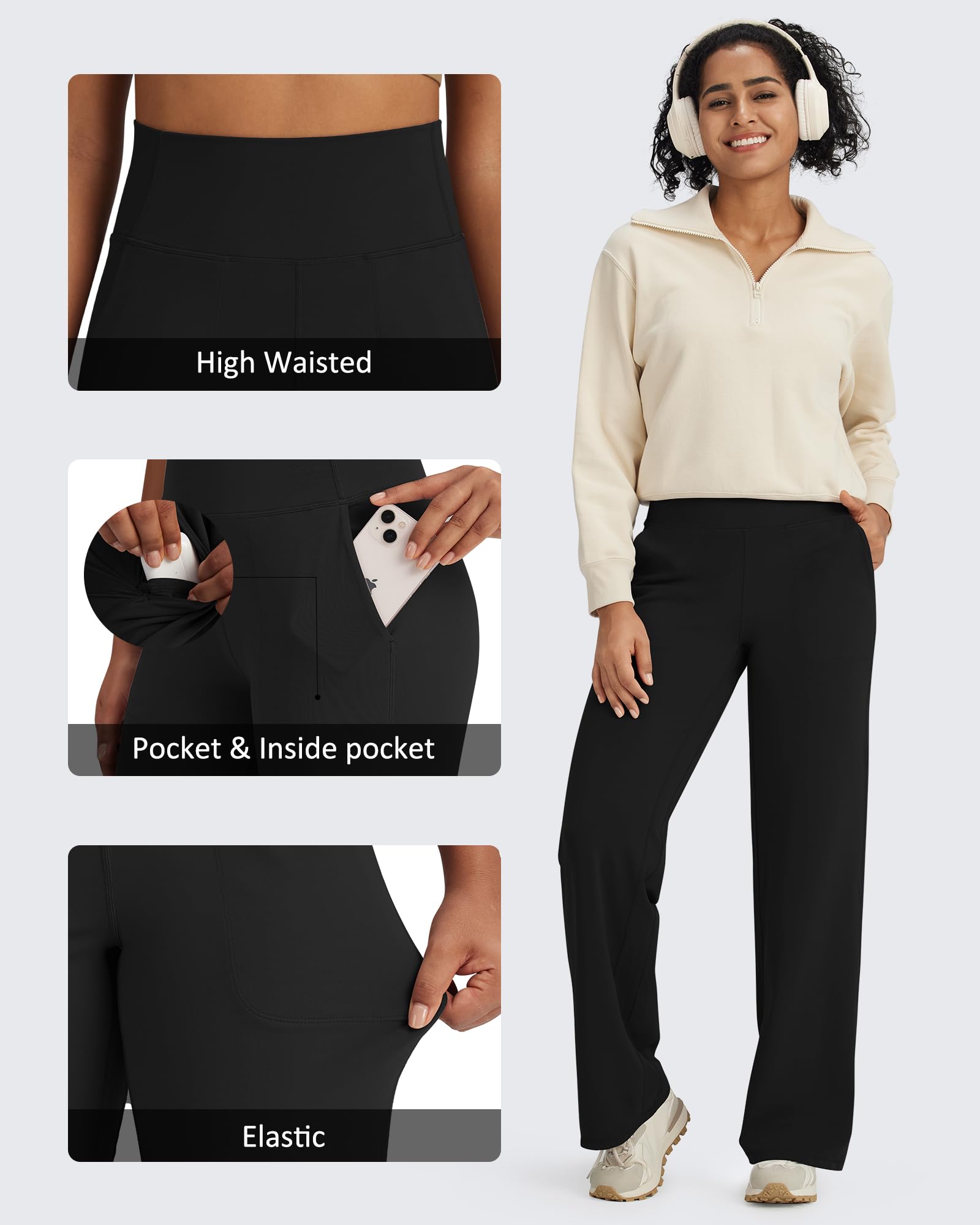 G4Free BareFeel High Stretch Yoga Pants Women Soft High Waisted Casual Wide Leg Pants with Pockets