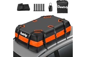 Elantrip Car Roof Bag top Cargo Carrier Bag 21 Cubic Feet Soft Car Rooftop Cargo Bag - Waterproof Zip, Luggage Lock, Anti-Slip Mat, Storage Bag, Door Hooks - Fits All Vehicles with or Without Racks