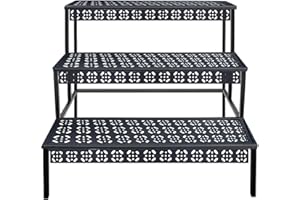 GARDEN 4 YOU 3 Tiers Metal Plant Stand,Rectangular Ladder Flower Pots Outdoor, Indoor Plant Display Rack, Heavy Duty Utility Storage Organizer for Home Garden Patio Balcony, Stair Style
