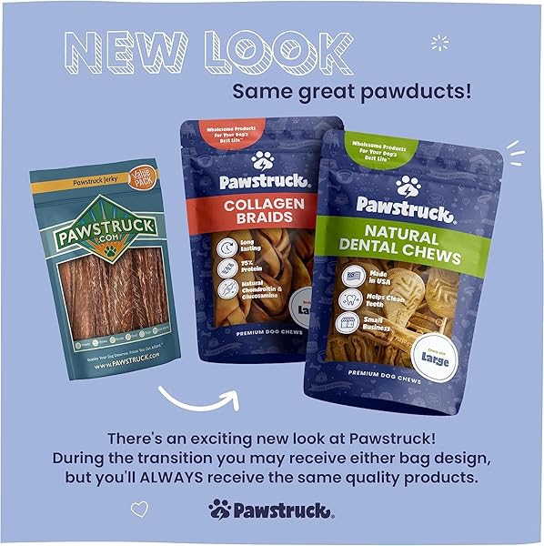 PAWSTRUCK NATURAL LARGE 12″ BEEF COLLAGEN STICKS FOR DOGS – LONG-LASTING RAWHIDE ALTERNATIVE, HIGH PROTEIN TREATS WITH CHONDROITIN & GLUCOSAMINE – 5 PACK