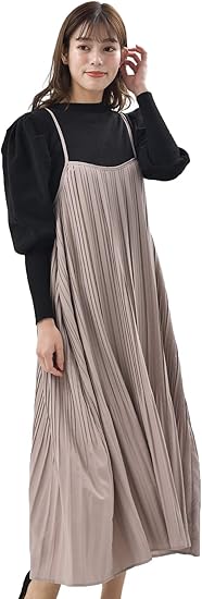 Amazon Co Jp アール ピー エス R P S スパンブロードプリーツキャミワンピース M モカ 服 ファッション小物