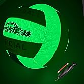 Senston Glow in The Dark Volleyball Size 5 Indoor Outdoor,Glowing Leather Night Volleyball with Pump
