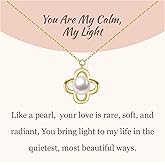 GAVU 925 Sterling Silver Four Leaf Clover Necklace, Single Freshwater Pearl Necklace for Women