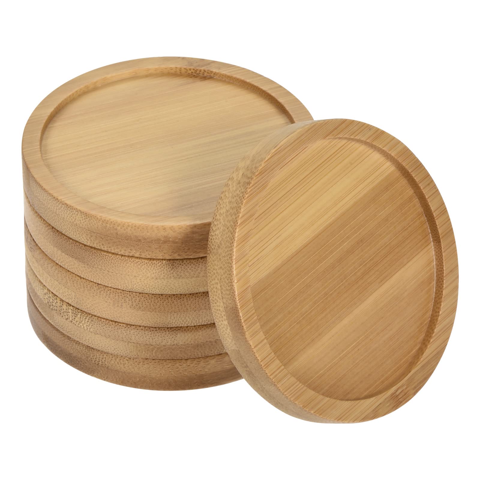 PATIKIL Plant Pot Saucer, 6 Pack 3 Inch OD Bamboo Round Flower Drip Tray for Indoors — image 1