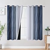 Estelar Textiler Full Room Darkening Greyish White and Navy Blue Blackout Curtains 45 Inch Length 2 Panels Set,Ombre Thermal 