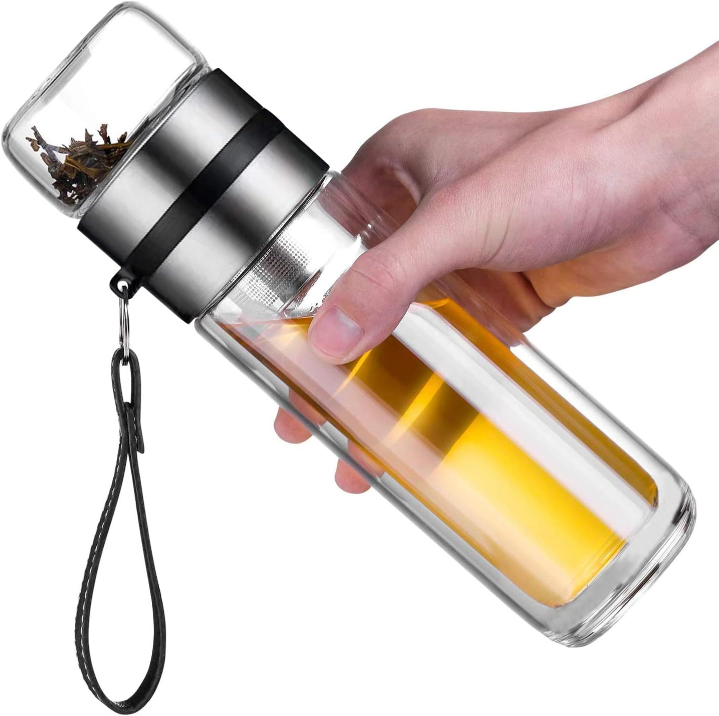 Comi Tea Glass Bottle Double Wall Glass Borosilicate With Infuser Bottle For Green Tea Coffee Fruit Flower Tea Double Mesh Filter 400ml 14 Oz 10oz