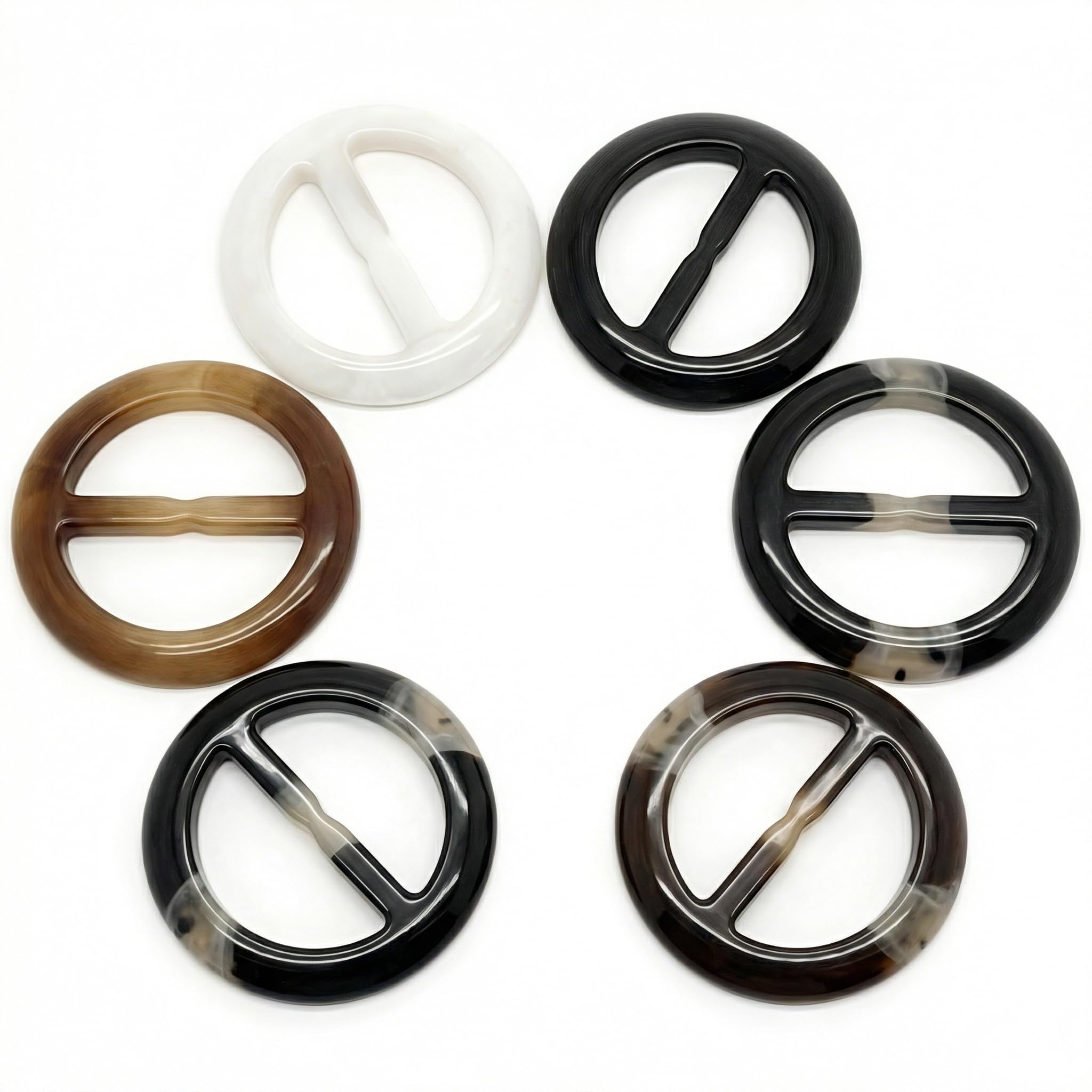 6Pcs 5cm/2inch Assorted Color Resin Round Scarf Buckle Waistband Neckerchief Clasp Silk Skinny Scarf T Shirt Blouse Clasp Clip Ring Wrap for Clothing Embellish