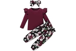SANMIO Toddler Girl Clothes Outfits Cute Ruffle Sleeve Shirt Floral Pant+Headband 3Pcs Baby Girl Clothing Set 1-6T
