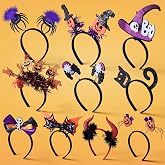 Mega-L 10 Pcs Halloween Headband, Halloween Party Favors Witch Hat, Pumpkin, Spiderweb Glittering Headband Supplies Headwear Photo Booth Props for Women Adult Cosplay Costume Party (One Size Fits All)