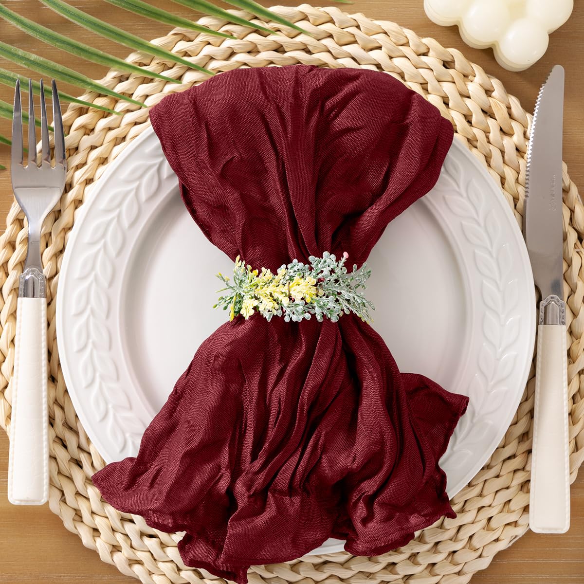 Socomi Burgundy Cheesecloth Napkins Easter Spring Cheese Cloths Gauze Set of 50 Boho Washable Dinner Table Napkins for Wedding Party Baby Shower Birthday Party Decor