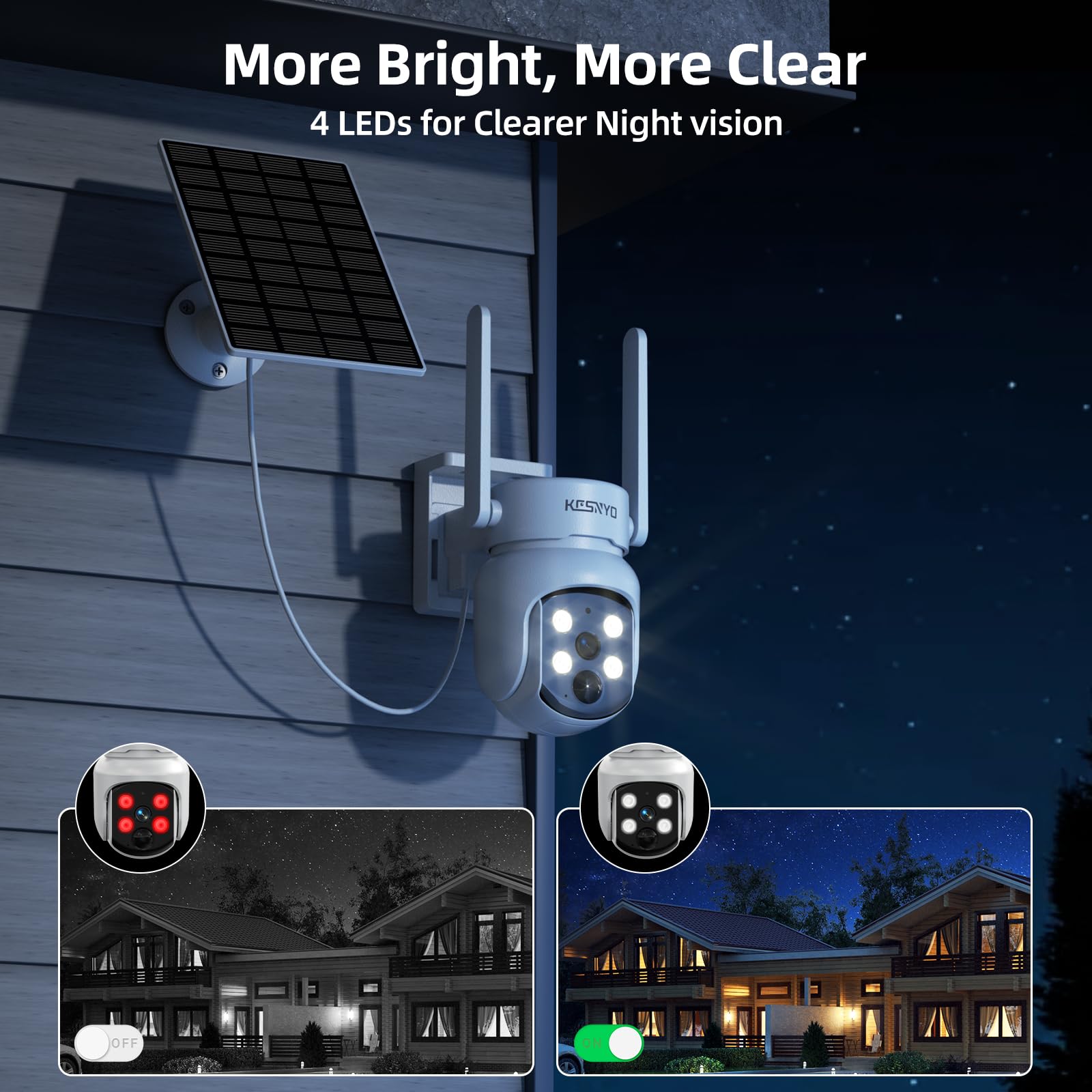 Solar Security Cameras Wireless Outdoor, 4MP Solar Powered, 4 Cam kit, Color Night Vision, 360° PTZ, 500G HDD Local Recording, No Monthly Fees