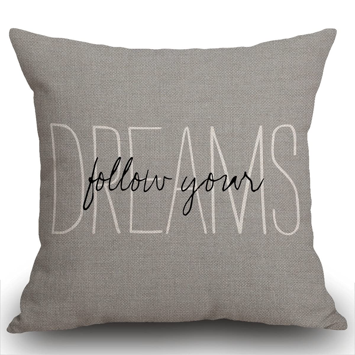 Smooffly Throw Pillow Case Rustic Gray Follow Your Dreams Cushion Cover 18x18 inch Linen Square Throw Pillow Cover for Living Room Sofa Couch Bed Pillowcase 45cm x 45cm