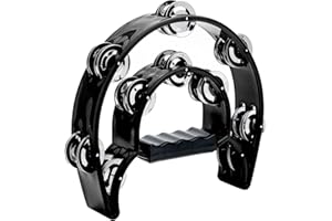 Musfunny Tambourine Double Row Metal Jingles Hand Held Percussion Half-Moon Tambourines Musical Instrument Gifts for Kids, Adults, Party - Black