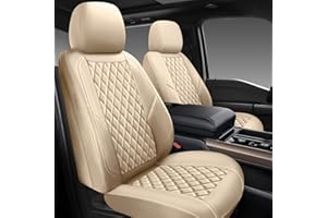 GEEYONTEK Premium Leather Car Seat Covers Full Set,Universal Fit for Cars,Trucks&SUVs,Waterproof Car Seat Cushion,Full Coverage Car Seat Protector with 5 Seats,Beige