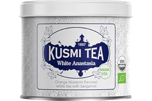 Kusmi Tea - White Anastasia - Organic Blend of White Tea with Bergamot - Smooth, Flavourful Tea - Enjoy Hot or Iced - Loose Leaf Tea - Tin Box of 3.1 oz - Quantity for about 50 cups