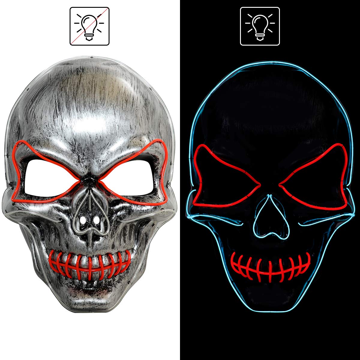 Halloween Scary Mask Cosplay Skull Led Costume Mask EL Wire Light up for Halloween Festival Party