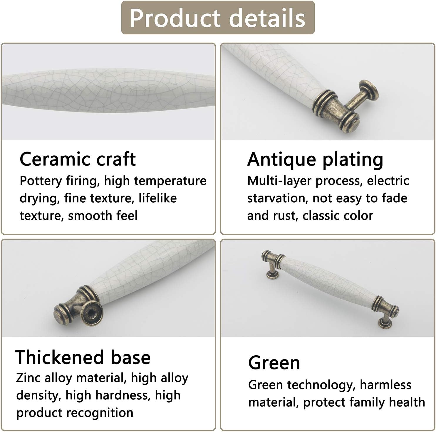Rowiz 10PCS European Classic Style Handle Kitchen Door Handles, Cupboard Drawer Bedroom Furniture Handles Ceramics Hole centres 128 mm - Image 4