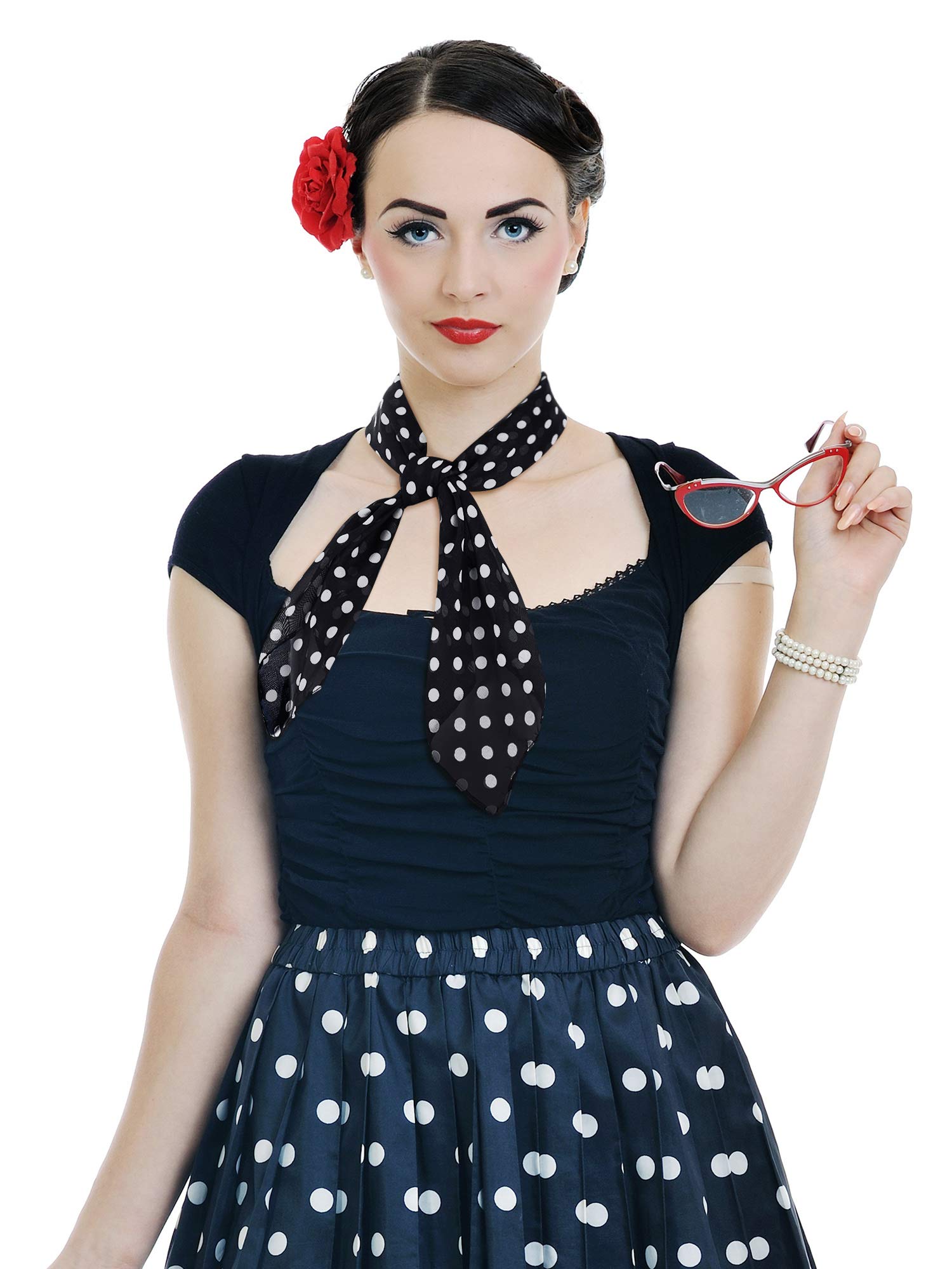 1950s Chiffon Scarf Polka Dot Retro Hair Tie 50s Sheer Square Neck Head Scarf Vintage Neckerchief for Women Girls 1950s Chiffon Scarf Polka Dot Retro Hair Tie 50s Sheer Square Neck Head Scarf Vintage Neckerchief for Women Girls