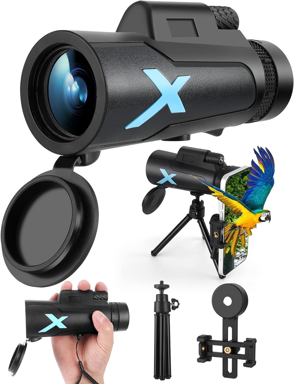 Photo 1 of 12x50 High-Power Monocular Telescope with Smartphone Tripod, Portable Bag - Ideal for Bird Watching, Hunting, Hiking, Camping - Large Vision with BAK4 Prism and FMC Lens Technology