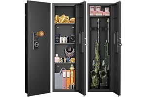 Omethey 53.15" Wall Safe Between the Studs, Biometric Fingerprint Hidden Safe with Dual Alarm System and Silent Mode, Wall Gun Safe with 3 Adjustable Shelves and Magnetic Slot (Black-Fingerprint)