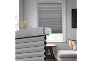 Tonature Upgrade No Drill No Tools Cellular Shades for Indoor Windows 38mm Honeycomb Blinds Cordless Free Stop Blinds for Windows Grey Blackout 33" WX64 H