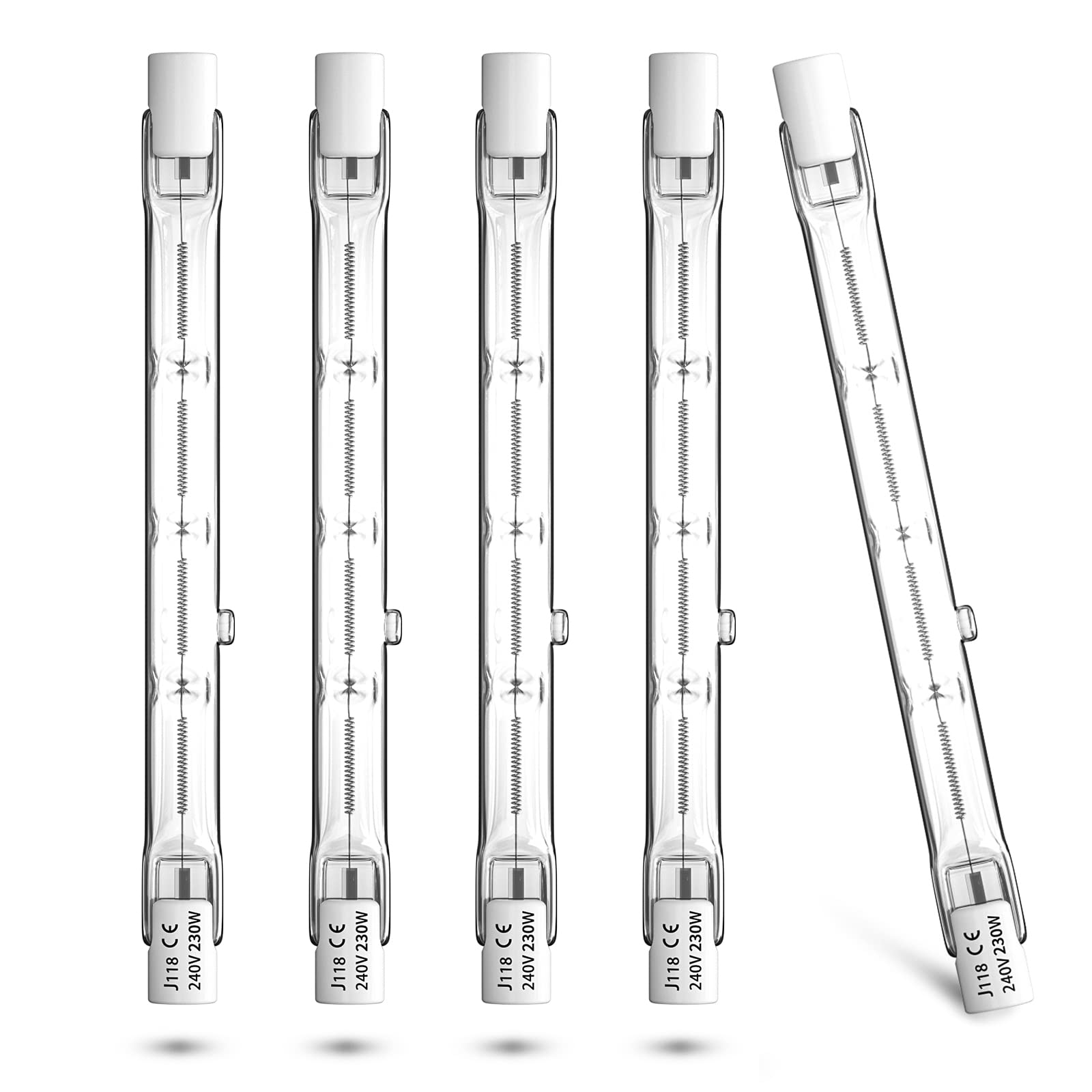 Luxvista Halogen R7s Linear Bulbs 118mm 230W Dimmable, J118 Halogen Bulbs LED Replaces Bulb 118mm Security Flood Halogen Light Bulbs R7s J Type Linear Halogen Bulbs Warm White 2800K, 5-Pack
