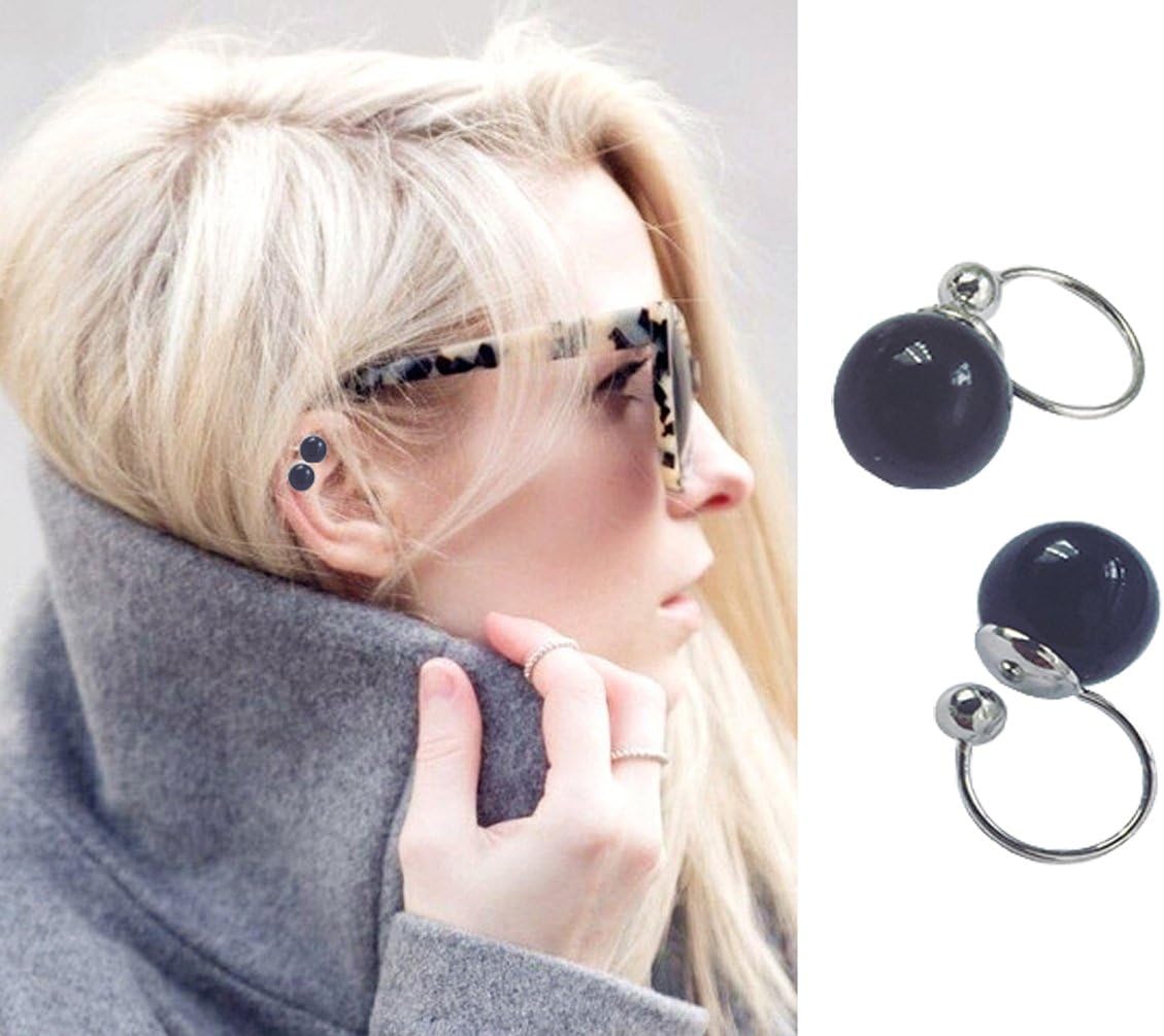 Pink Universe U-Shaped Gray Pearl Ear Clip No Piercing Earrings 2 in 1 Pair