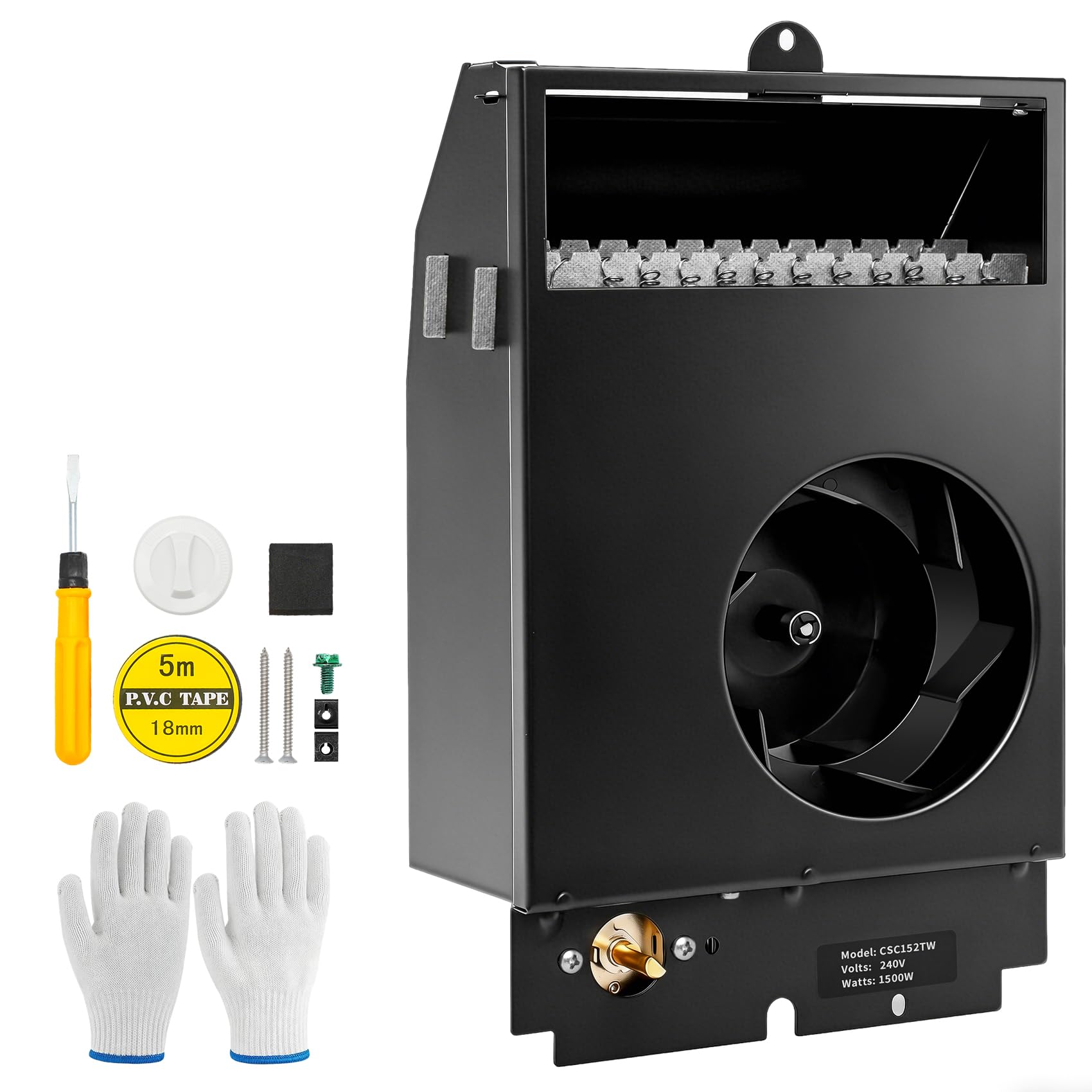 Photo 1 of Replacement c-adet Com-Pak Electric Wall Heaters Assembly for CS152 Models, with Built in Thermostat, Compatible with CS152/CSC152TW/TA/W/A-240/208 Volt Electric Heater Insert, 1500/1125 Watt, Black