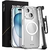 MOTIVE Magnetic Clear for iPhone 15 Case with Belt Clip, (Designed for Magsafe) Military Drop Protection, Slim Phone Case with Clip for iPhone 15 6.1 inch |Clear