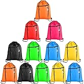 KUUQA 12Pcs Drawstring Bags with Zipper Pocket Pull String Backpack Bags Bulk（Colorful）