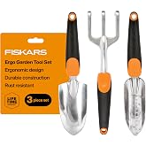 Fiskars 3-Piece Garden Hand Tools Set w/Trowel, Transplanter &amp; Cultivator