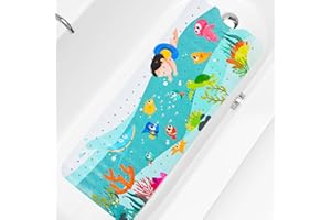 Bath Mat for Tub for Kids Non Slip Baby Bathtub Mat Long 40X16 Inch Bathroom Anti Skid Toddler Shower Mat with Suction Cups, 