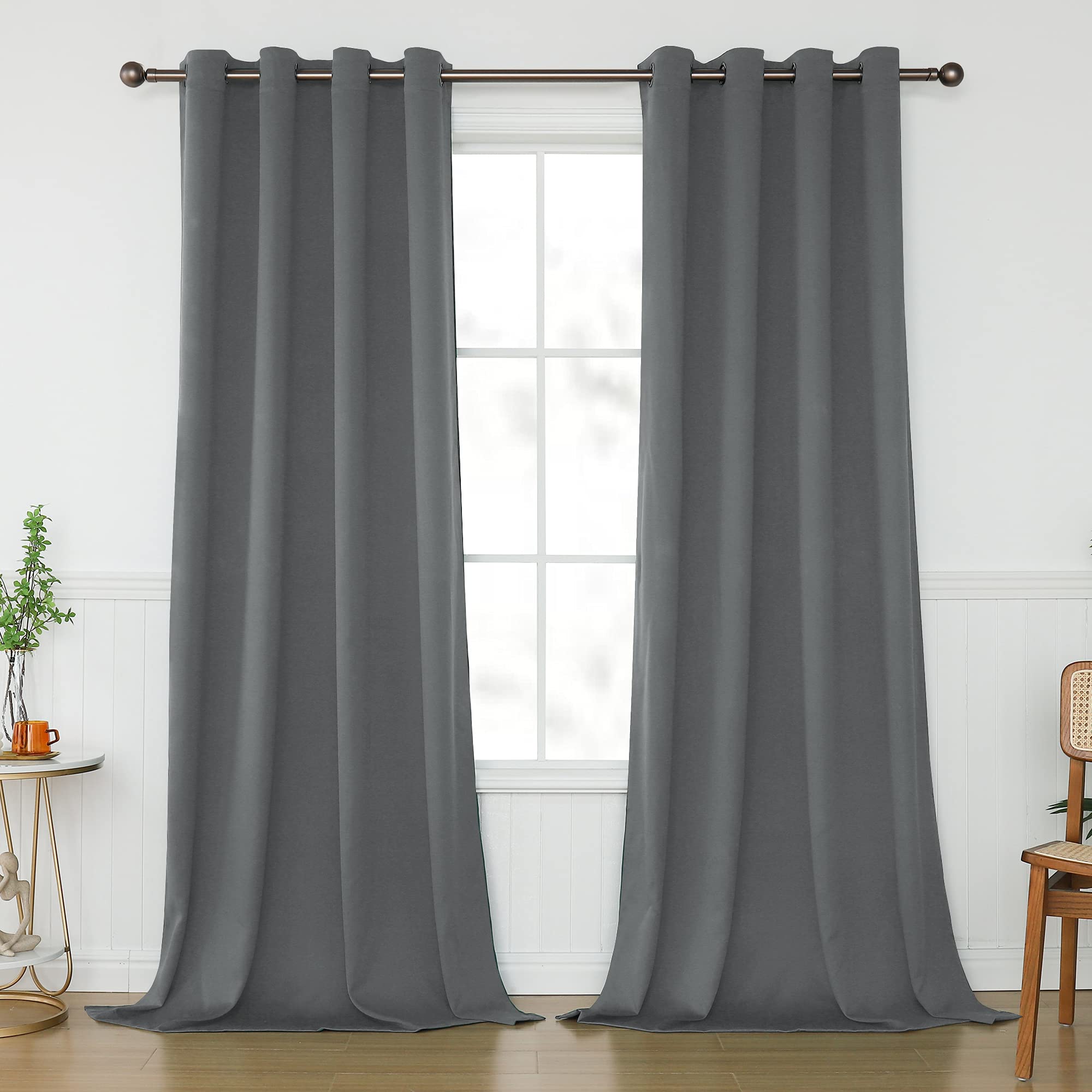 KEQIAOSUOCAI 95 Inch Medium Gray Blackout Curtains Drapes for Bedroom - Grommets Thermal Insulated Sun Heat Block Sleep Well Drapery for Living Room, 2 Panels, Grey, 52x95