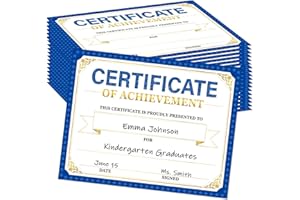 ADDUSTER 30 Certificates of Achievement Student Award Certificates Kindergarten Graduation Certificates Paper Monthly Certificates 8.5 x 11 inches (Blue)