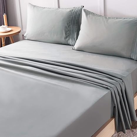 Amazon Com Lianlam Queen Bed Sheets Set Super Soft Brushed Microfiber 1800 Thread Count Breathable Luxury Egyptian Sheets 16 Inch Deep Pocket Wrinkle And Hypoallergenic 4 Piece Queen Grey Kitchen Dining