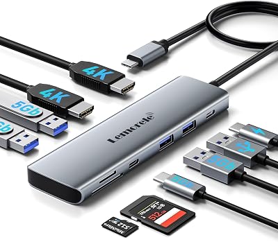 Lemorele USB C Dock 10 in 1 Dual HDMI 4K 100W PD 4 USB 3.0 SD/TF Dock